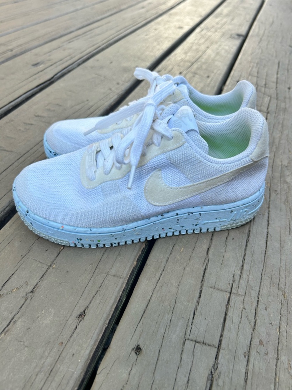 Nike Kids White Sneakers with Light Blue Speckled Sole